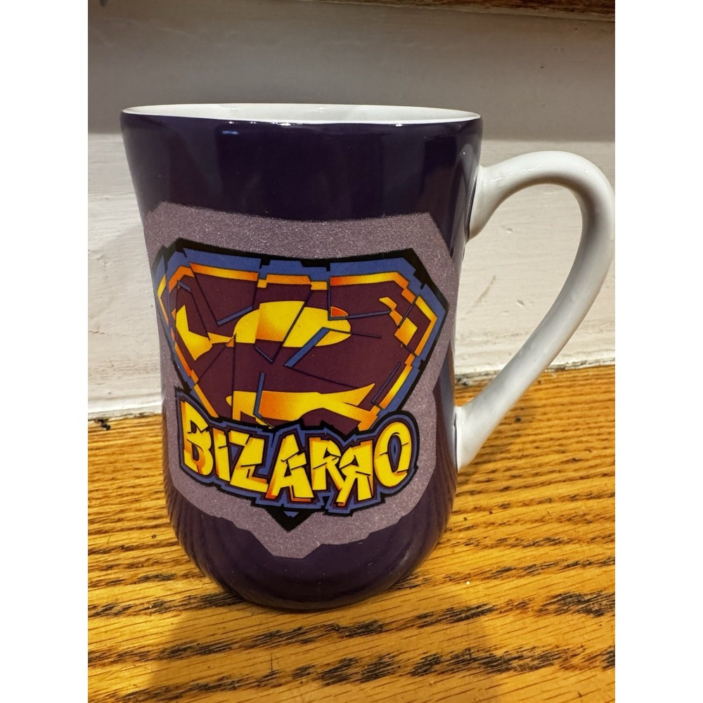 Six Flags Bizarro Purple Coffee Cup Mug Dc‎ Comics Glitter Graphic
